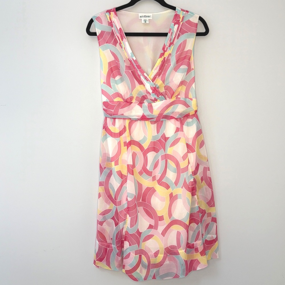 Motherhood Maternity Pink Yellow Blue Circle Print Empire Waist Dress Small